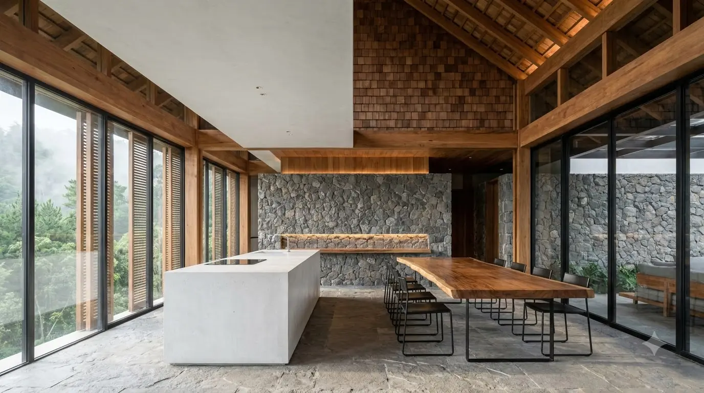 Nhà ở pavilion sân trong trên đế đá · trang xem trước 2/2